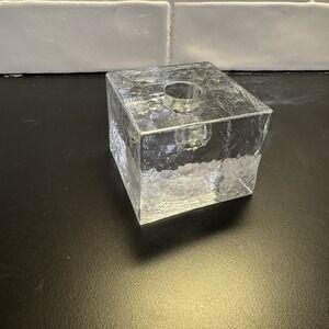 SIMON PEARCE Textures Glass Cube CANDLE HOLDER Signed Ice Cube 3" Square